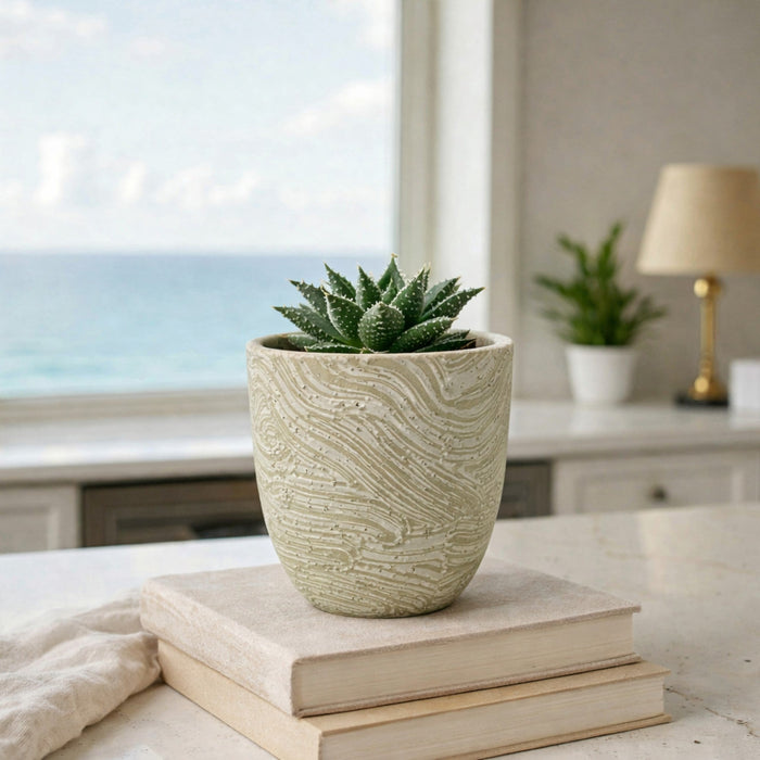 Nest & Stem Homewares Frankly Cotton textured marble ceramic pot, ideal for plants, with elegant marble design and modern ceramic finish.