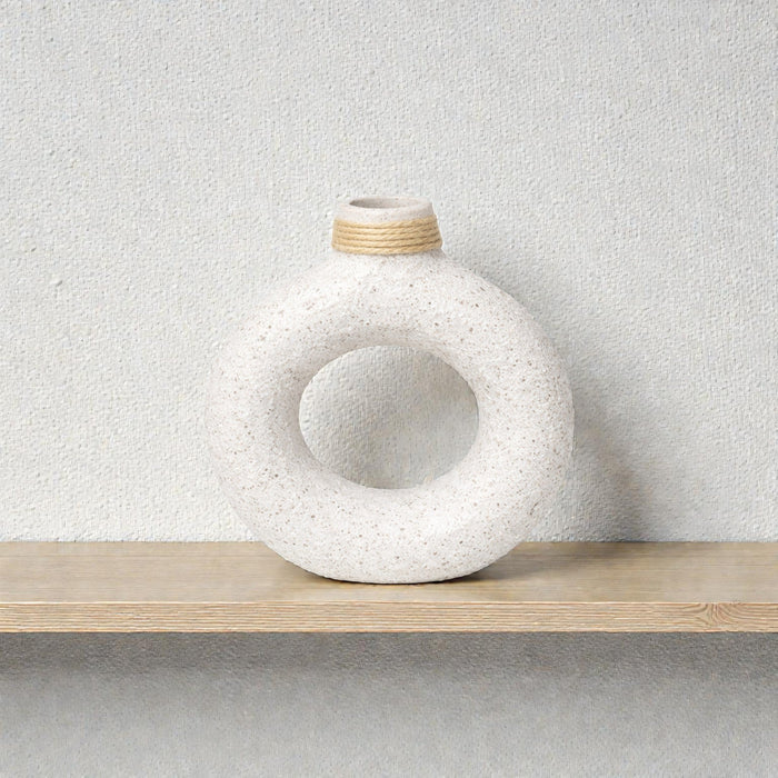 Frankly Cotton Textured Ring Ceramic Vase by Nest & Stem Homewares with a modern, textured white ceramic design on a neutral background.
