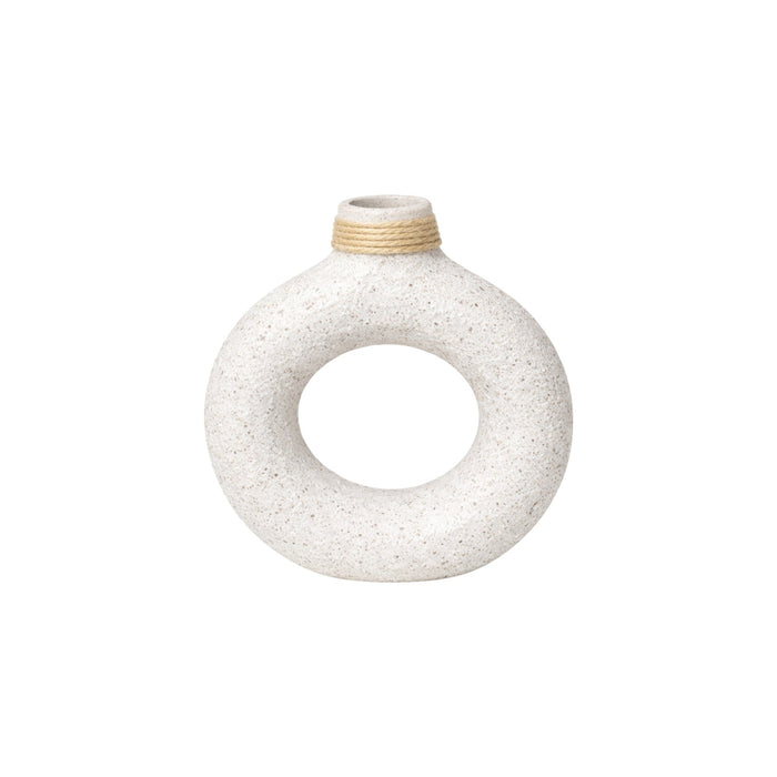 White ceramic vase with textured cotton ring design, by Nest & Stem Homewares, featuring a smooth, rounded shape perfect for floral displays.