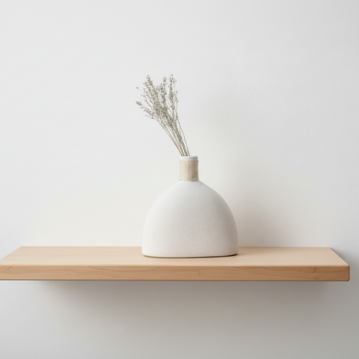 White textured ceramic vase with sculptural design by Nest & Stem Homewares, ideal for modern home décor.