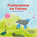 Book cover featuring an illustrated grey sheep, teal duck, and pink butterflies on rolling green hills.