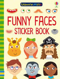 Sticker book cover with red text and cartoon faces of a giraffe, pirate, and vampire on a cream background.