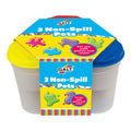 Three translucent paint pots with yellow, blue, and red lids in a colorful cardboard sleeve with paint splat designs.