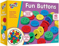 Box for Galt Fun Buttons with 40 large colorful plastic buttons being threaded on a cord and stacked.
