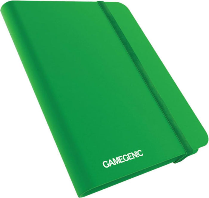 Bright green rectangular card album with an elastic strap closure and white Gamegenic logo on the front.
