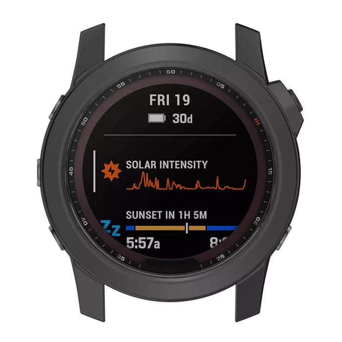 Black Garmin Fenix 7/7 Pro series watch case providing protection, designed to fit the Garmin fenix 7 series smartwatches.