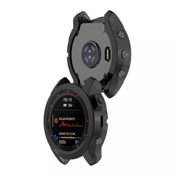 Black Garmin Fenix 7/7 Pro series watch case providing protection, designed for durable fit and style.