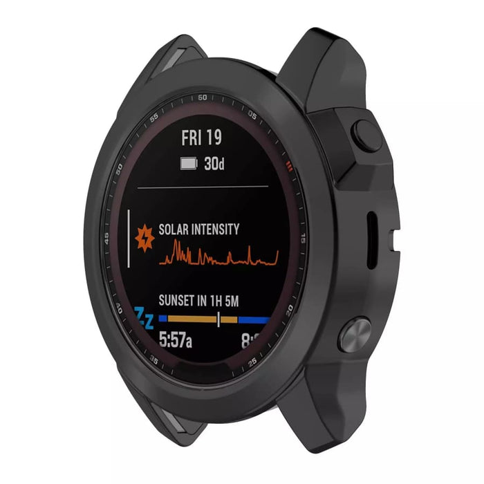 Black Garmin Fenix 7/7 Pro series watch case providing durable protection for smartwatch, designed for secure fit and style.
