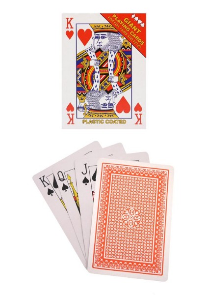Large King of Hearts card above a fanned set of Spade face cards and a card showing an orange patterned back.