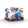 White box with black and pink text showing hands squeezing a large blue squishy ball, labeled as whopping 26cm.
