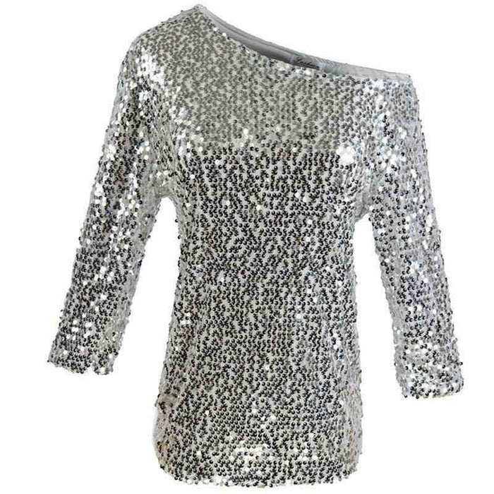 Pink Glam Sequin Shoulder Top from Stylish 3Sixty5 featuring shiny sequins and stylish shoulder design.