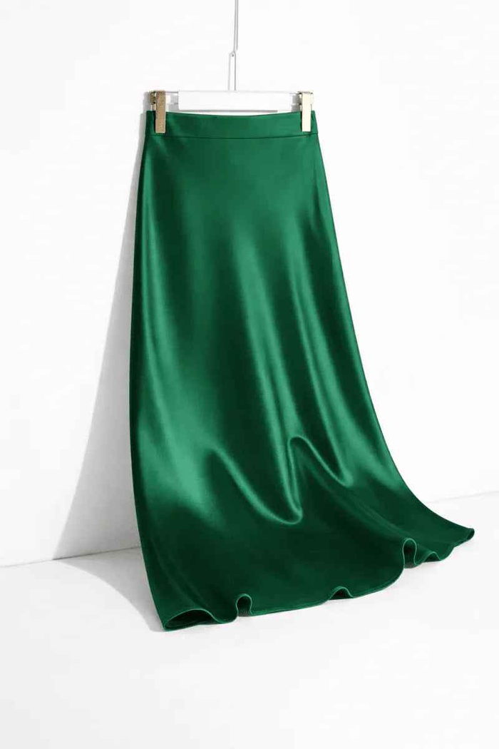Black satin straight skirt by Stylish 3Sixty5 with a sleek design, perfect for elegant occasions and stylish everyday wear.