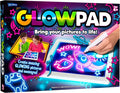John Adams Glow Pad box showing a white light-up drawing tablet with neon doodles of a rocket, fish, and stars.