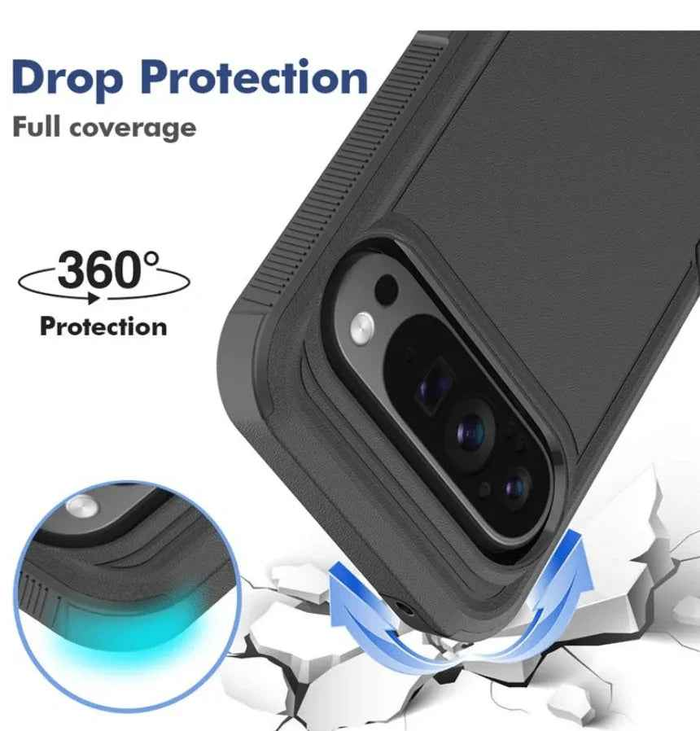 Techplus Google Pixel 9 Pro XL dual layer armor hard phone case showing rugged exterior and precise cutouts for buttons and camera.
