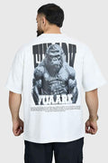 White oversized Gorilla T-shirt from Fuaark Nz featuring a bold graphic design and relaxed fit.