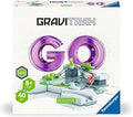 White GraviTrax GO box featuring a white and green marble run with a red ball under large purple GO letters.
