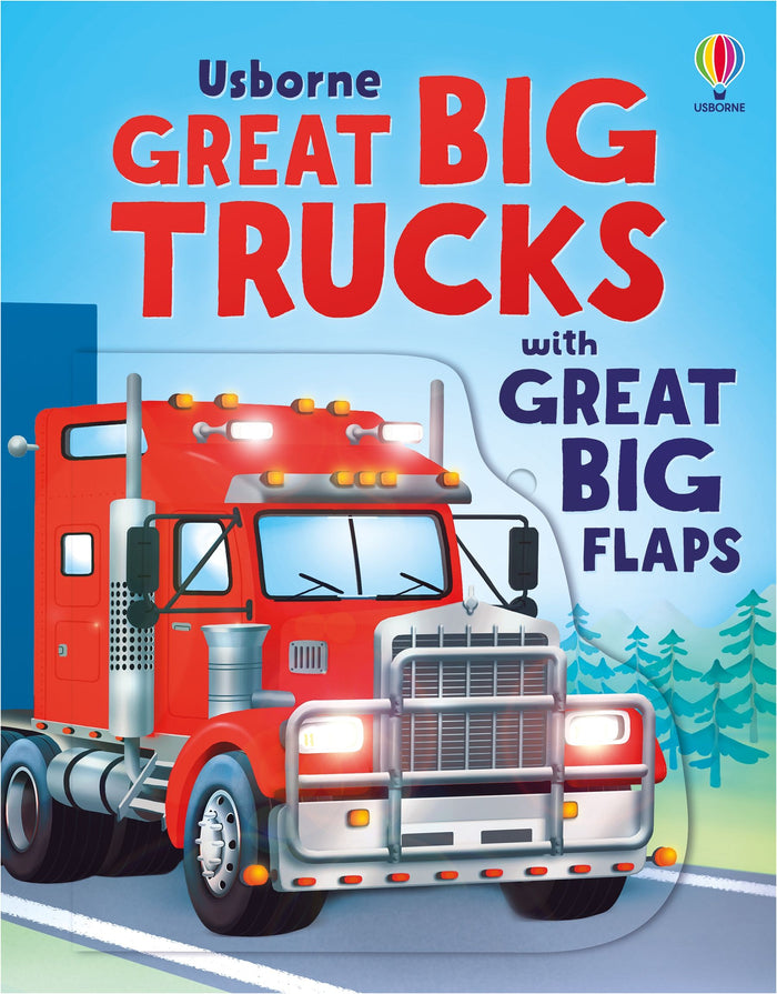 Colorful children's book cover featuring a large red semi-truck with glowing headlights on a road under a blue sky.