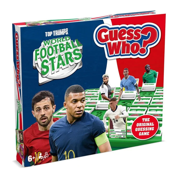 Board game box featuring football stars on a red and blue background with green flip-up game boards.
