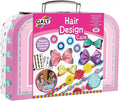 Pink suitcase-shaped toy box featuring colorful hair bows, floral headbands, and hair chalk compacts.