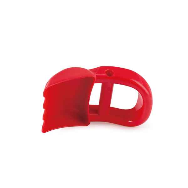 Bright red plastic ergonomic hand-held scoop toy with a wide curved blade and easy-grip handle.