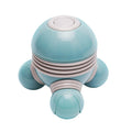 Light blue three-legged massager with grey ribbed accents, a rounded top button, and glossy spherical feet.