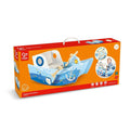 Orange box displaying a light blue and white wooden rocking boat with oars, a steering wheel, and nautical graphics.