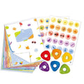 Hape Artbook kit with sticker sheets and six colorful triangular ring-shaped crayons.