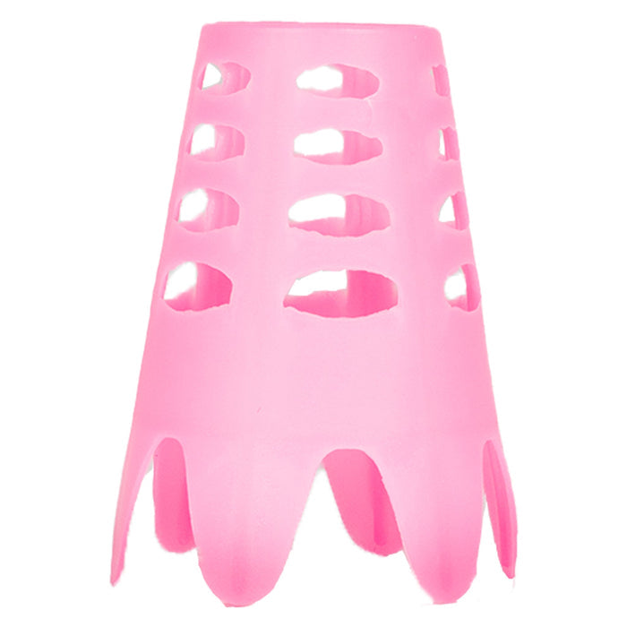 Bright pink cone-shaped golf tee with rows of oval holes and a jagged, claw-like base.