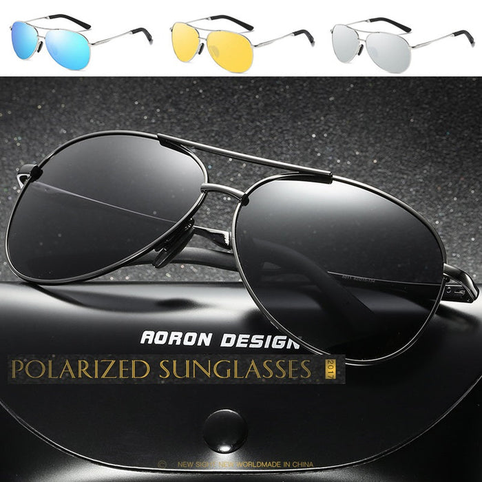 Silver HD polarized sunglasses with anti-blue ray lenses, featuring sleek frame design and reflective silver finish.