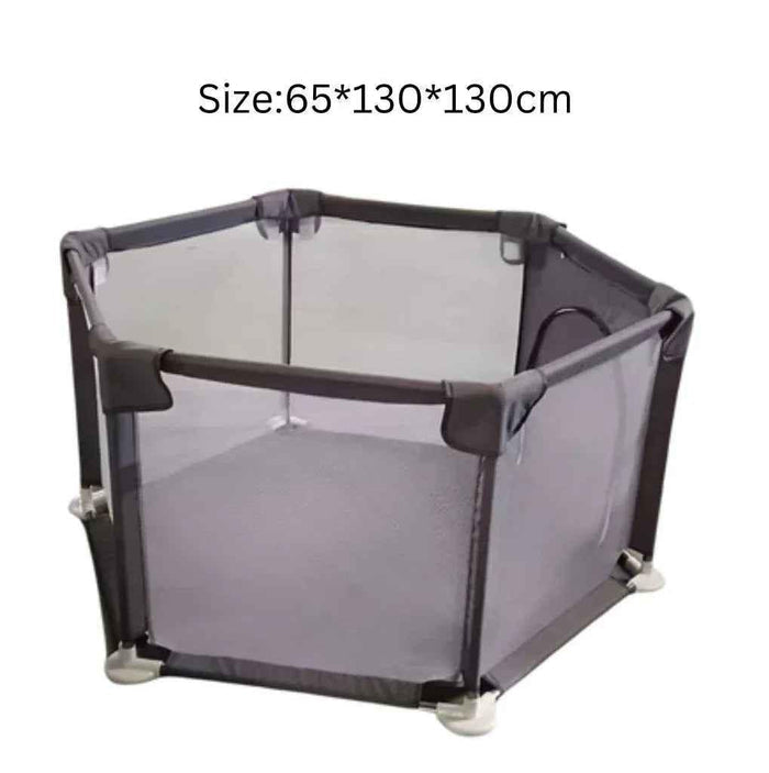 Hexagon Baby Playpen with zipper door by Baby Way NZ, sturdy play yard for kids, providing a safe and spacious play area.