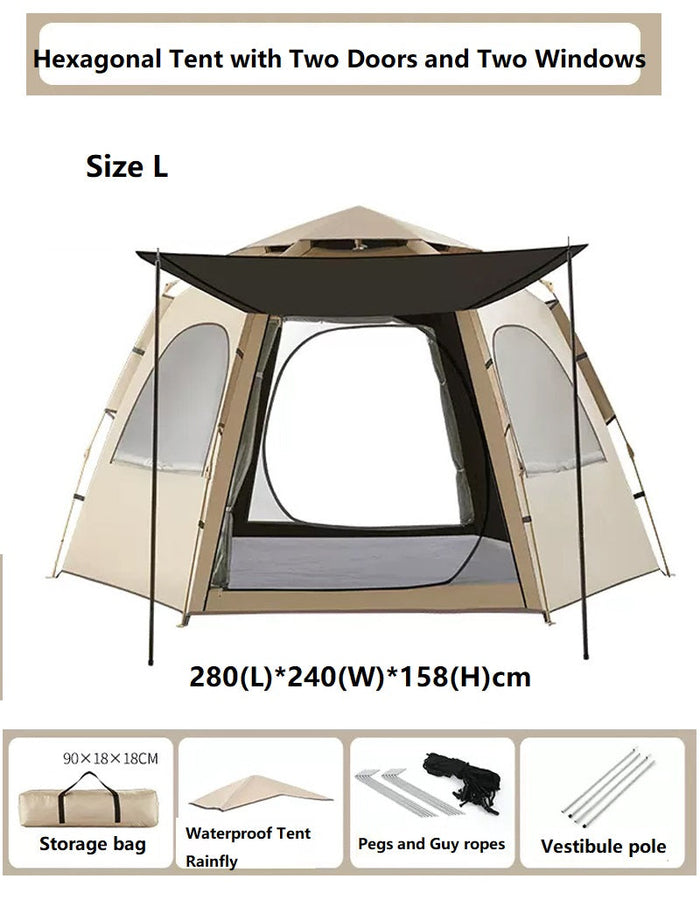 Medium green ECOTREK hexagonal camping tent with durable fabric and quick setup, ideal for outdoor camping adventures.