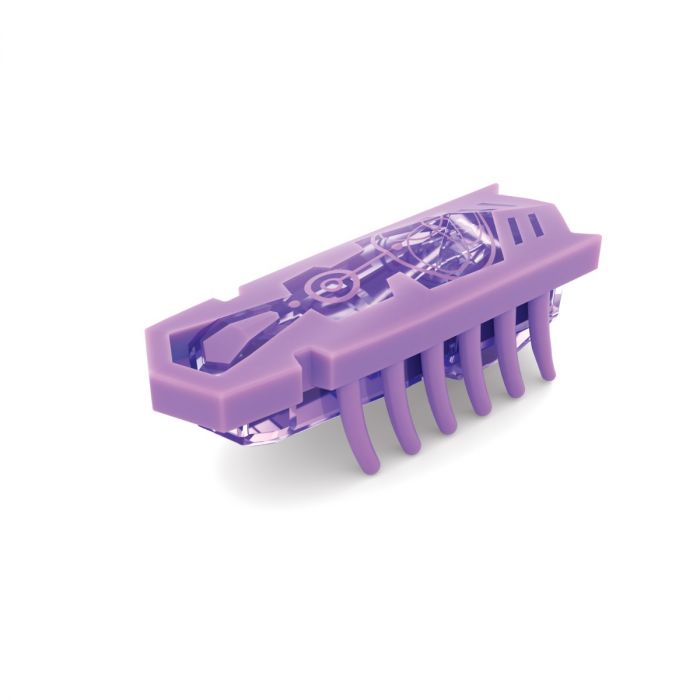Purple robotic bug toy with a translucent purple inner body, solid purple shell, and soft flexible legs.