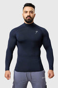 Navy high neck compression T-shirt with full sleeves by Fuaark Nz, designed for athletic support and comfort.
