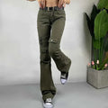 Dark green women's High Street Cargo Straight Pants and Jeans by Mead's Supply & Equipment Outfitters, showing front view and pocket details.