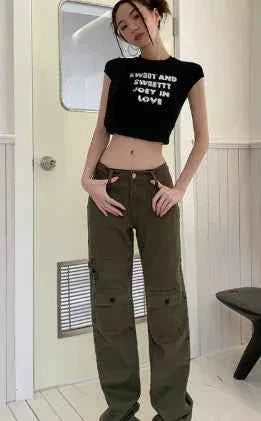 Dark green high street cargo straight pants and jeans for women by Mead's Supply & Equipment Outfitters limited.
