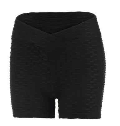 Red high waist tight shorts for women, athletic gym and yoga shorts by Mead's Supply & Equipment Outfitters, designed for quick workouts.