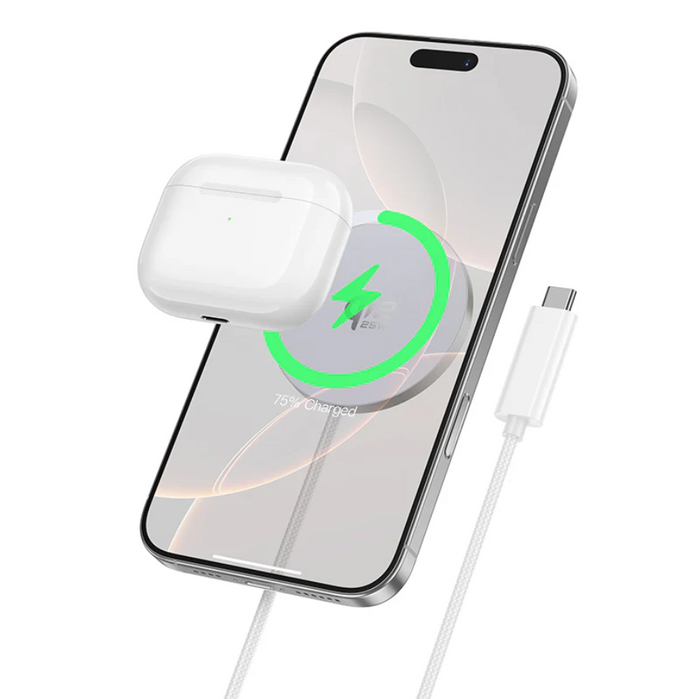 Techplus Hoco 25W Qi2.2 Magnetic Wireless Charger CW63 Pro in white, showing sleek design and magnetic charging surface.