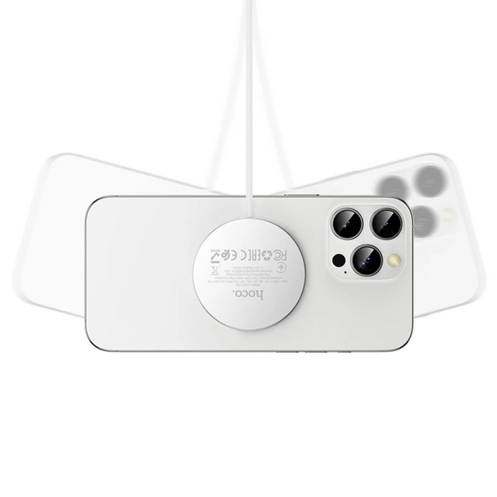 Techplus Hoco 25W Qi2.2 Magnetic Wireless Charger CW63 Pro in white, showing the sleek compact charging pad with magnetic design.