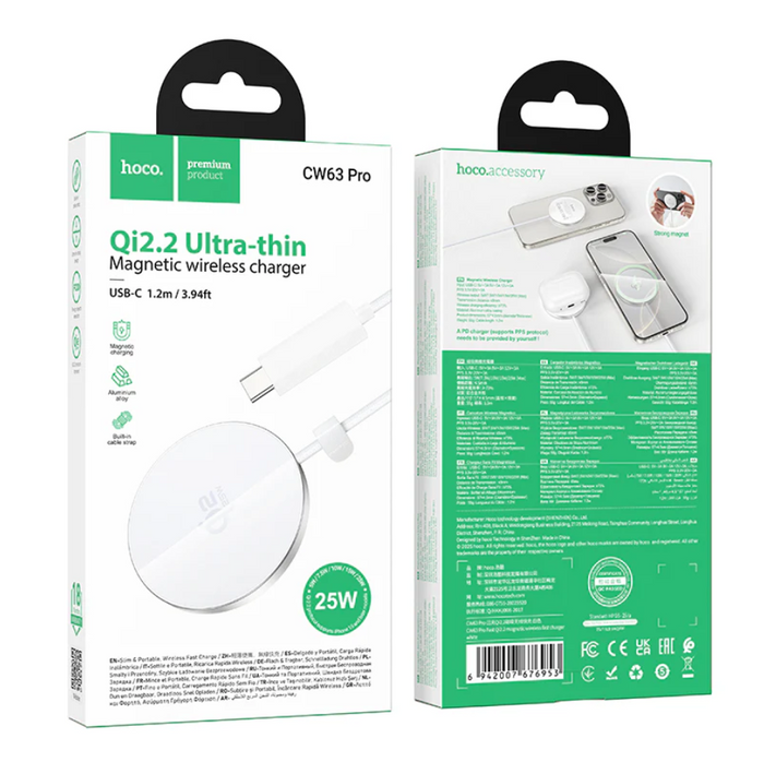 Techplus Hoco 25W Qi2.2 magnetic wireless charger in white, with sleek design and magnetic alignment for fast device charging.