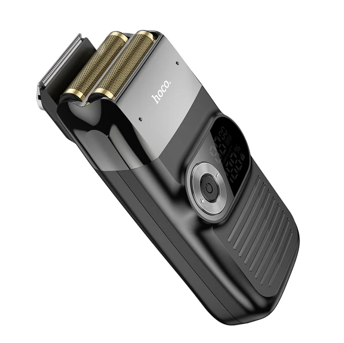 Techplus Hoco electric hair shaver and trimmer with dual mesh display, showcasing its sleek design and trimming blades.