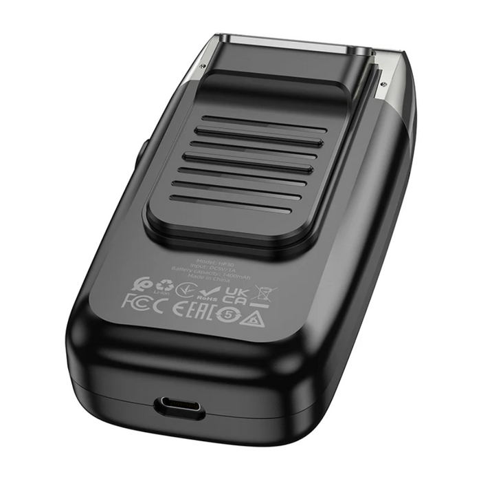 Techplus Hoco electric hair shaver and trimmer with dual mesh display, showing sleek design and cutting blades in a close-up shot.