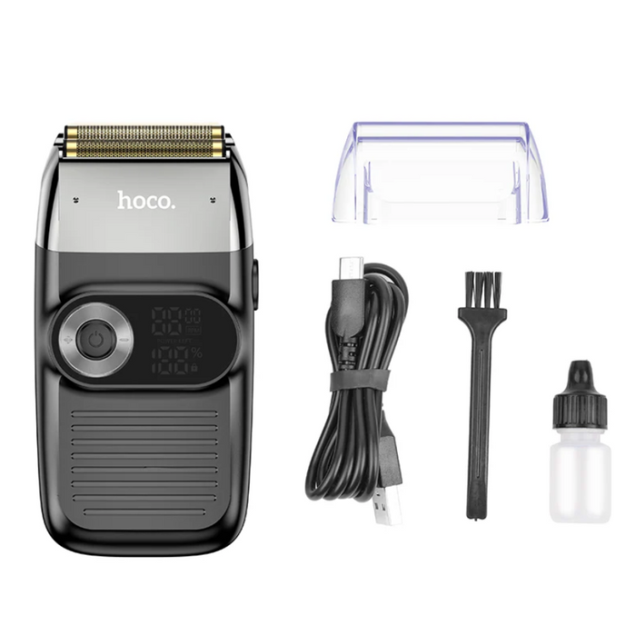 TechPlus Hoco electric hair shaver and trimmer with dual mesh display, shown with sleek black design and adjustable trimming head.