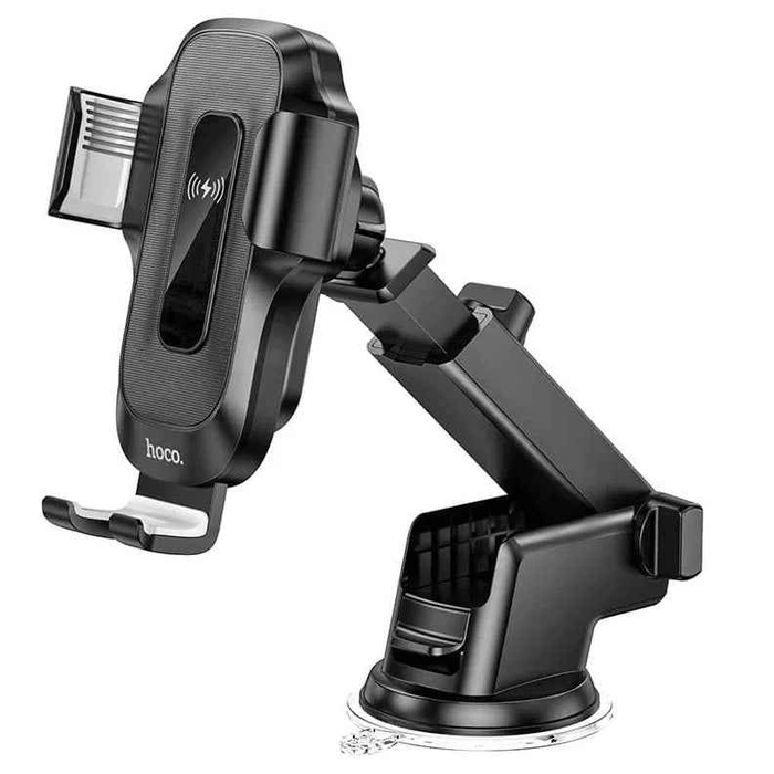 Techplus Hoco HW3 wireless fast charging car phone holder mounted on dashboard, supports 5W-15W charging for smartphones.