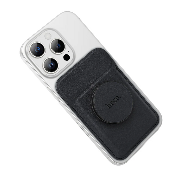 Techplus Hoco magnetic card pocket wallet slim phone holder attached to a smartphone for carrying cards and cash securely.