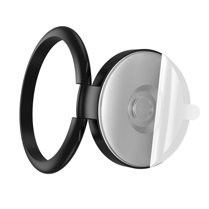 Techplus Hoco metallic foldable ring phone grip stand in black, showing its sleek design and 360-degree rotation feature.