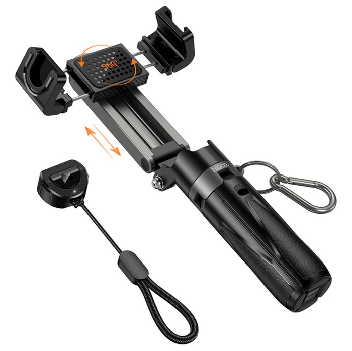 Techplus Hoco Mini Bluetooth Selfie Stick Tripod with Remote, compact black camera accessory for selfies and photos.