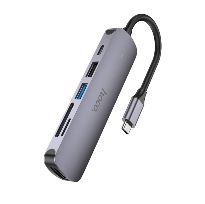 Techplus Hoco PD 100W USB-C 6-in-1 Adapter Hub with multiple ports including HDMI, USB, and SD card slots.