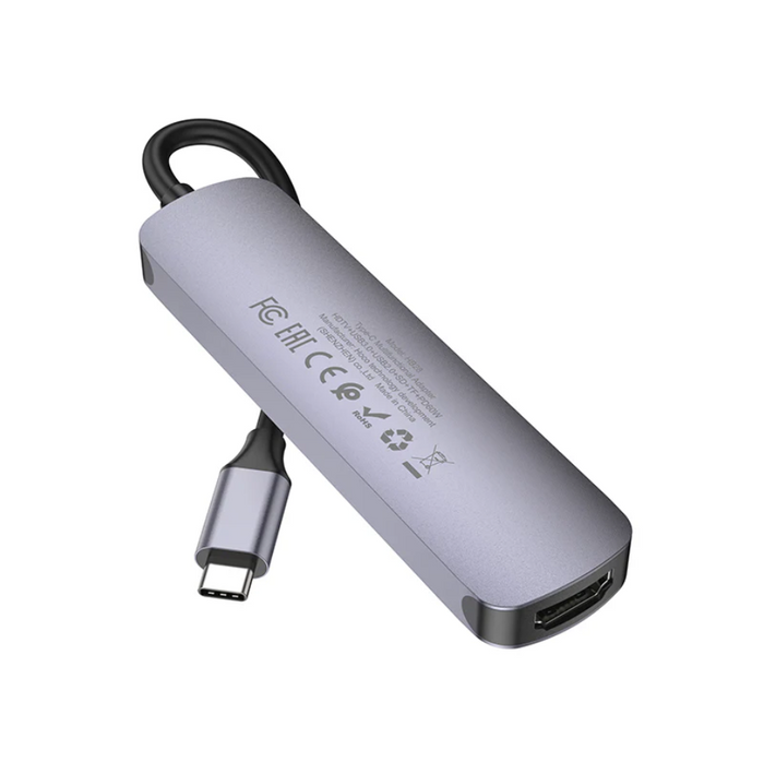 Techplus Hoco PD 100W USB-C 6-in-1 Adapter Hub with multiple ports for connecting devices and expanding connectivity.