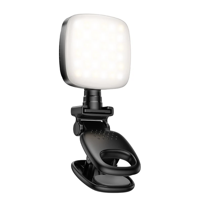 Techplus Hoco portable mini LED fill light with clip-on design, 9 adjustable brightness levels for improved lighting in photos.