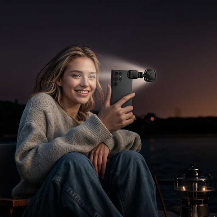 Techplus Hoco portable mini LED fill light clip-on with 9 adjustable brightness levels, ideal for smartphones and photography.